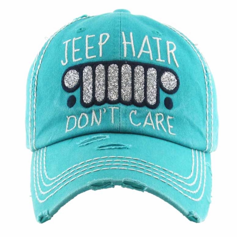 “JEEP HAIR DON'T CARE" Washed Vintage Style Distressed Ball Cap